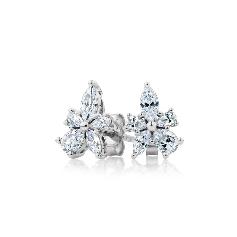 women's minimalistic earrings-Marquise and Pear stud earrings with 1.42 carats* of diamond simulants in 10 carat white gold