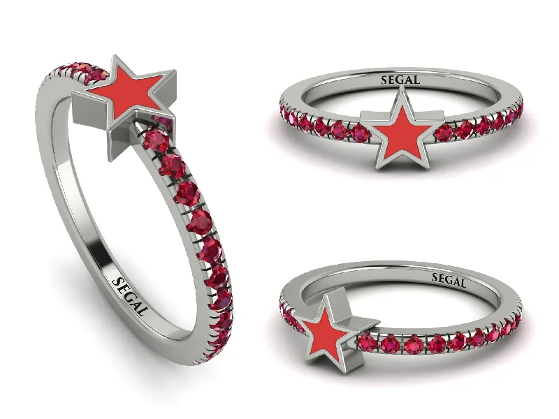 women's platinum rings-Elegant Enamel Star Ruby Ring - Star No. 12