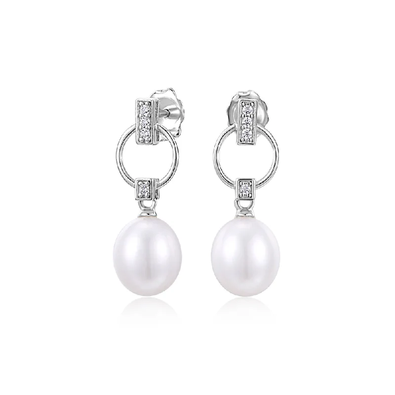 women's infinity earrings-Cultured freshwater pearl drop earrings in sterling silver