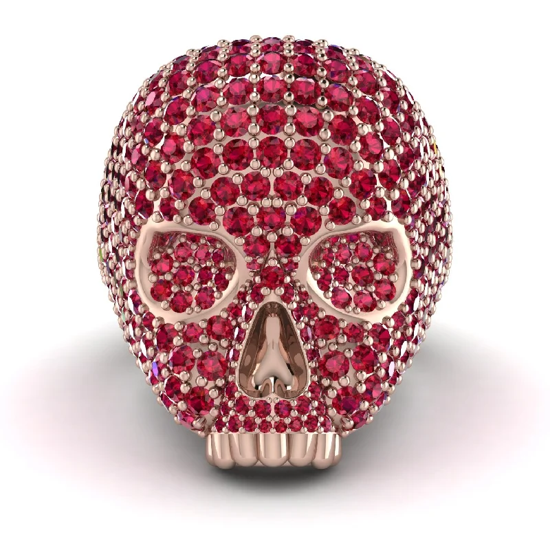 women's solitaire rings-Ruby-Encrusted Skull Men's Fashion Ring - Jules No. 11