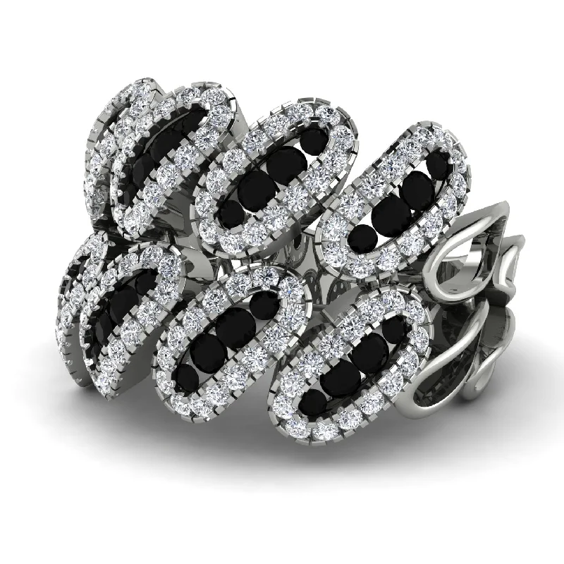 women's vintage engagement rings-Black Diamond Stylish Bloom Fashion Ring - Drew No. 9