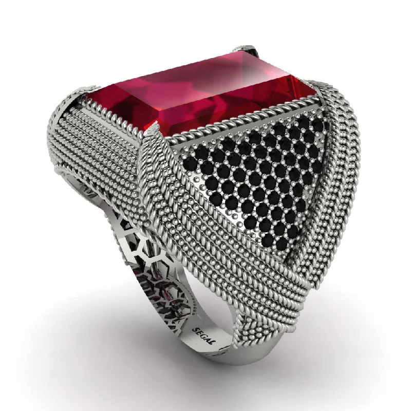 women's square rings-Baguette Ruby Majestic Men's Fashion Ring - Flynn No. 42