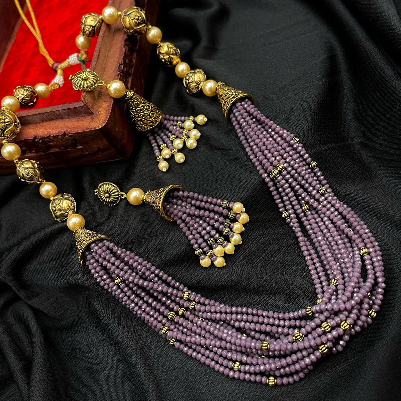 women's pearl drop necklaces-Handmade Purple Crystal & Pearl Beads Mala Necklace