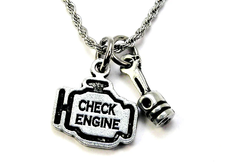 women's two-tone necklaces-Check engine light with piston Charm Necklace