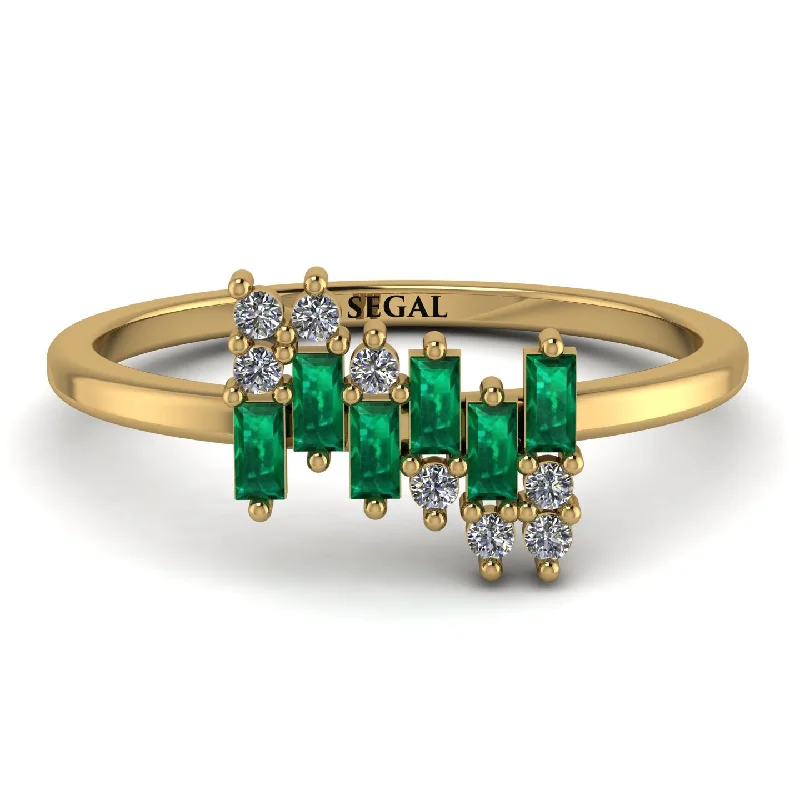 women's anniversary rings-Baguette And Round Emerald Band - Daniela No. 4