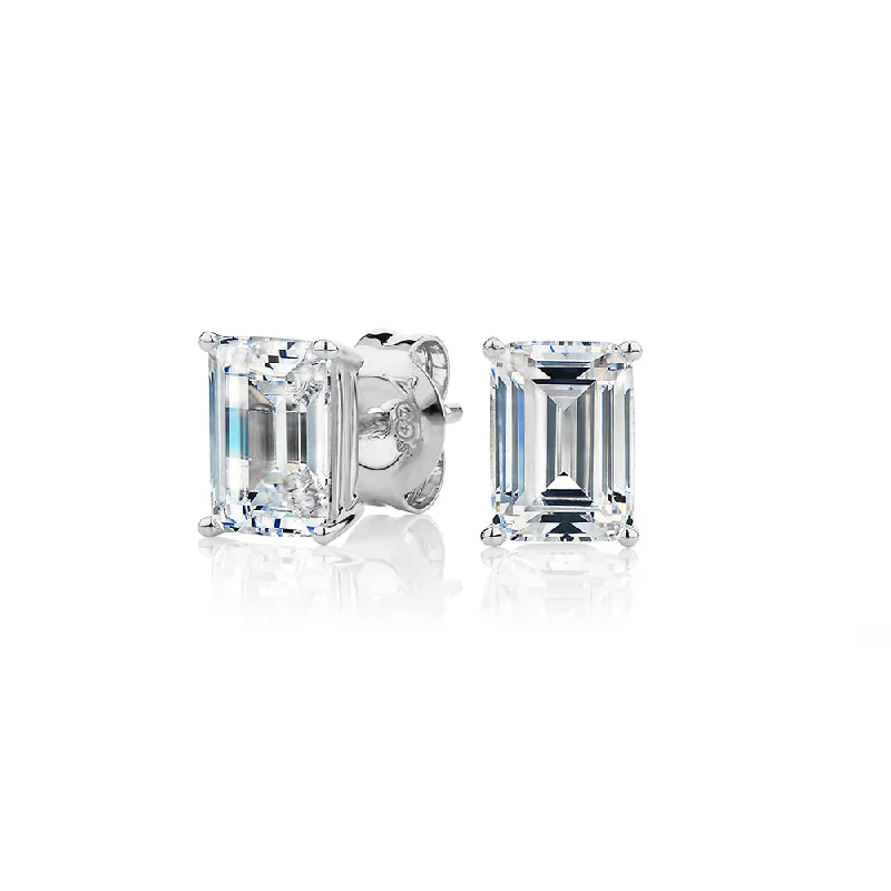 women's classic diamond earrings-Emerald Cut stud earrings with 2 carats* of diamond simulants in 10 carat white gold