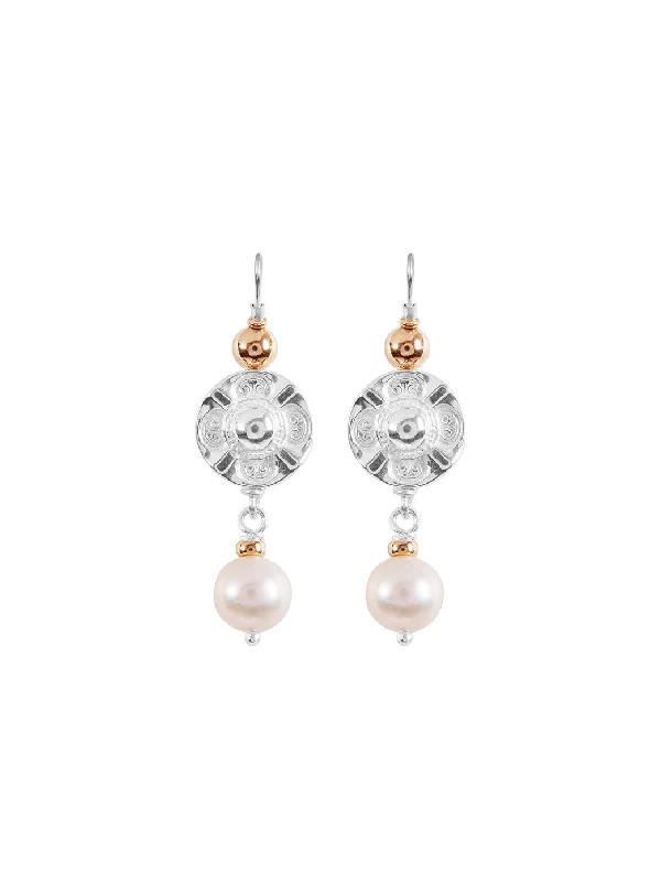 women's statement earrings-Vic Disc Pearl Drop Earrings