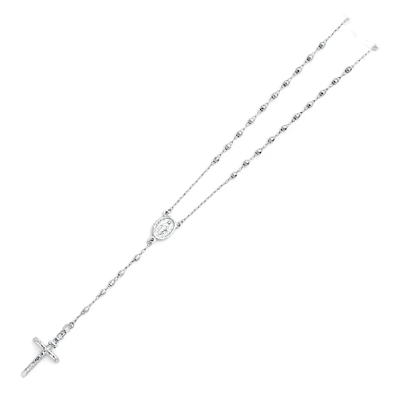 women's statement gemstone necklaces-14K WHITE GOOLD 3MM DISCO BALL ROSARY NECKLACE