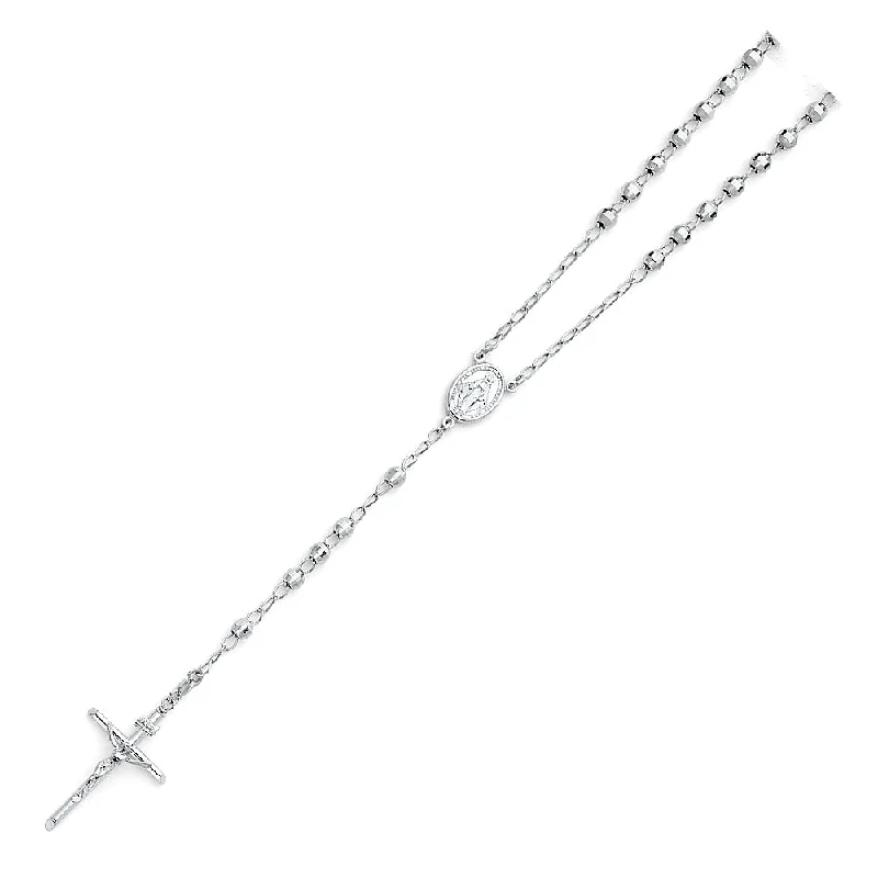 women's personalized charm necklaces-14K WHITE GOLD 5MM DISCO BALL ROSARY NECKLACE