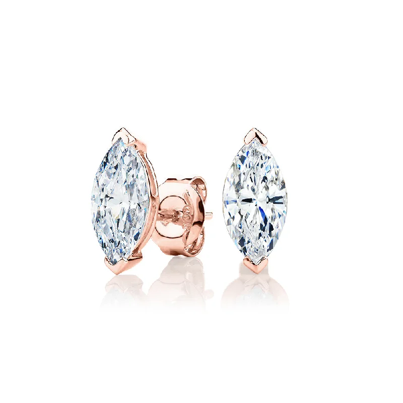 women's butterfly earrings-Marquise stud earrings with 2 carats* of diamond simulants in 10 carat rose gold