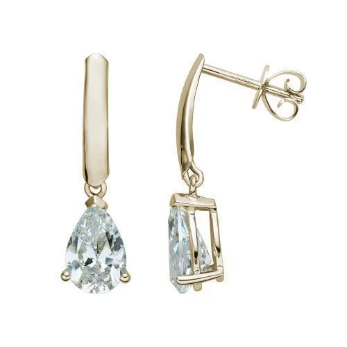 women's classic earrings-Pear drop earrings with 2.66 carats* of diamond simulants in 10 carat yellow gold