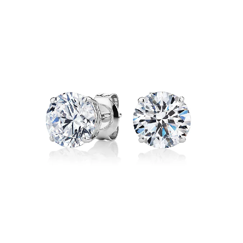 women's silver hoop earrings-Round Brilliant stud earrings with 3 carats* of diamond simulants in 10 carat white gold