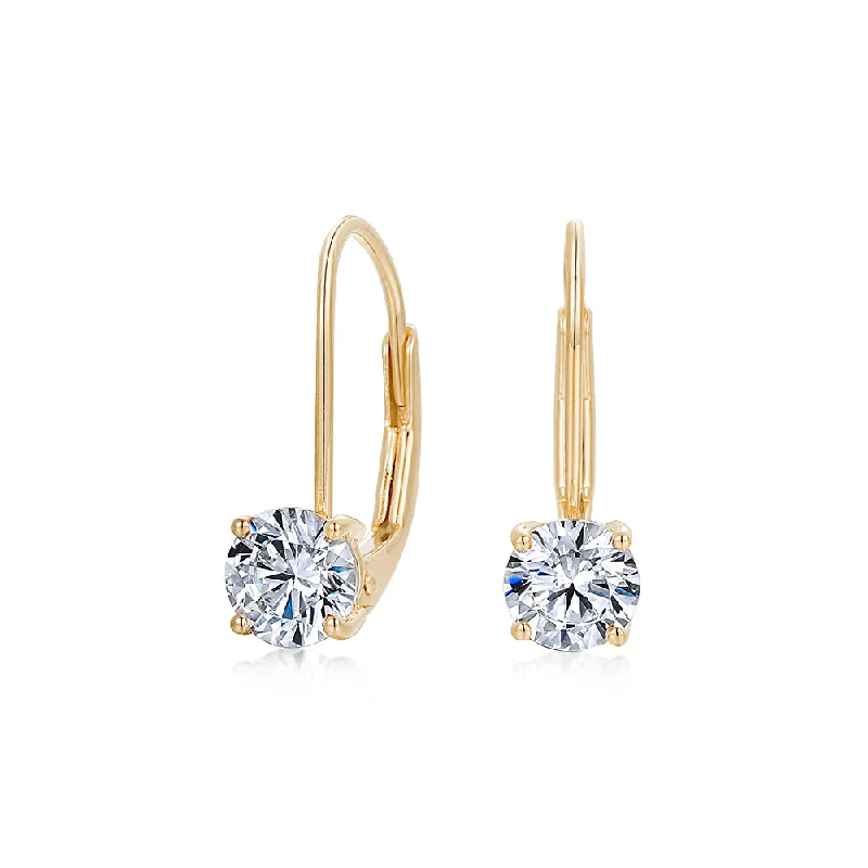 women's retro earrings-Round Brilliant drop earrings with 1 carat* of diamond simulants in 10 carat yellow gold