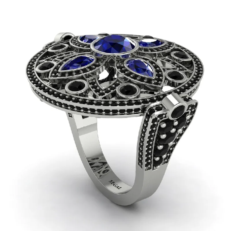 women's anniversary rings-Sapphire Vintage Art Deco Filigree Bezel Ring - Matilda No. 45