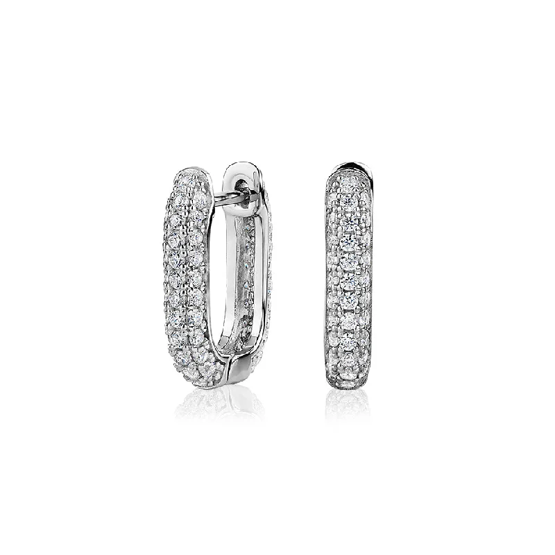 women's fashion earrings-Round Brilliant hoop earrings with 1.23 carats* of diamond simulants in sterling silver