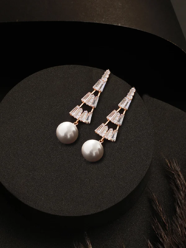 women's pearl earrings-Rose Gold Plated Contemporary Drop Earrings