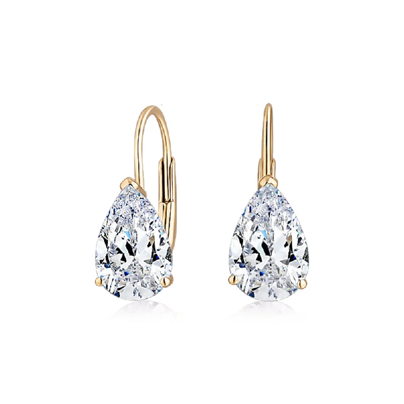 women's trendy statement earrings-Pear drop earrings with 2 carats* of diamond simulants in 10 carat yellow gold