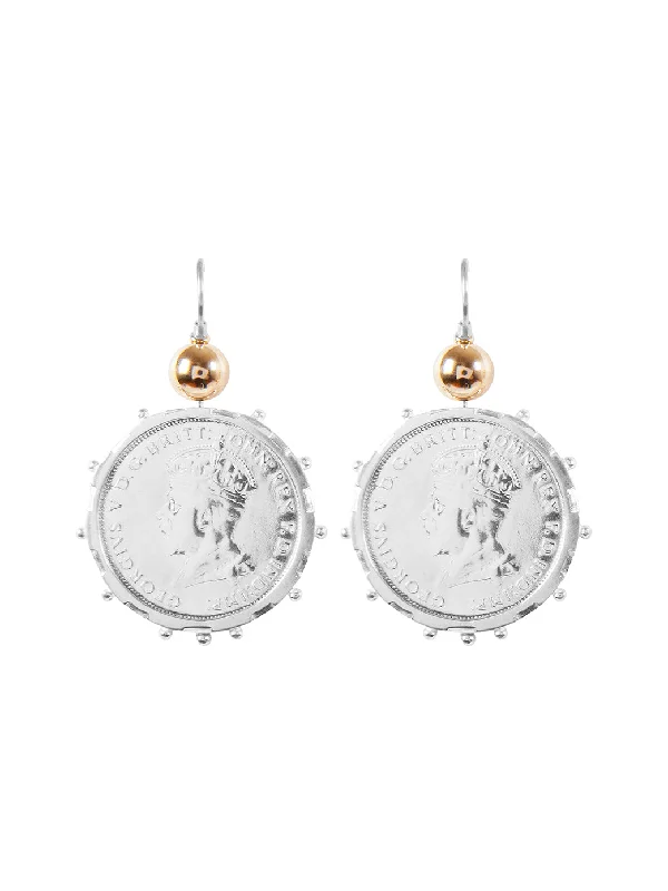 women's designer earrings-Silver Encased Parliament Coin Earrings