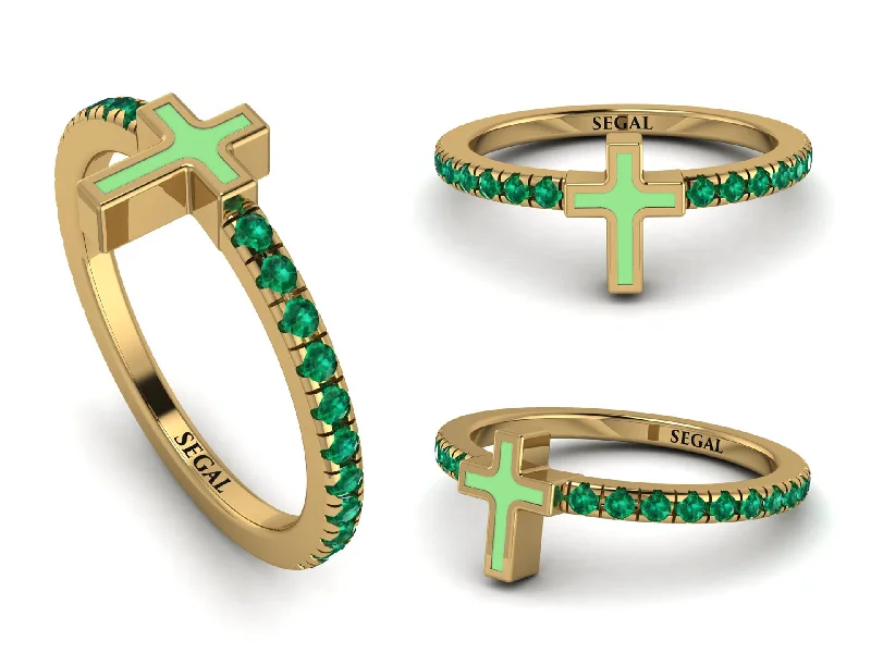 women's opal engagement rings-Elegant Enamel Cross Emerald Ring - Cross No. 4