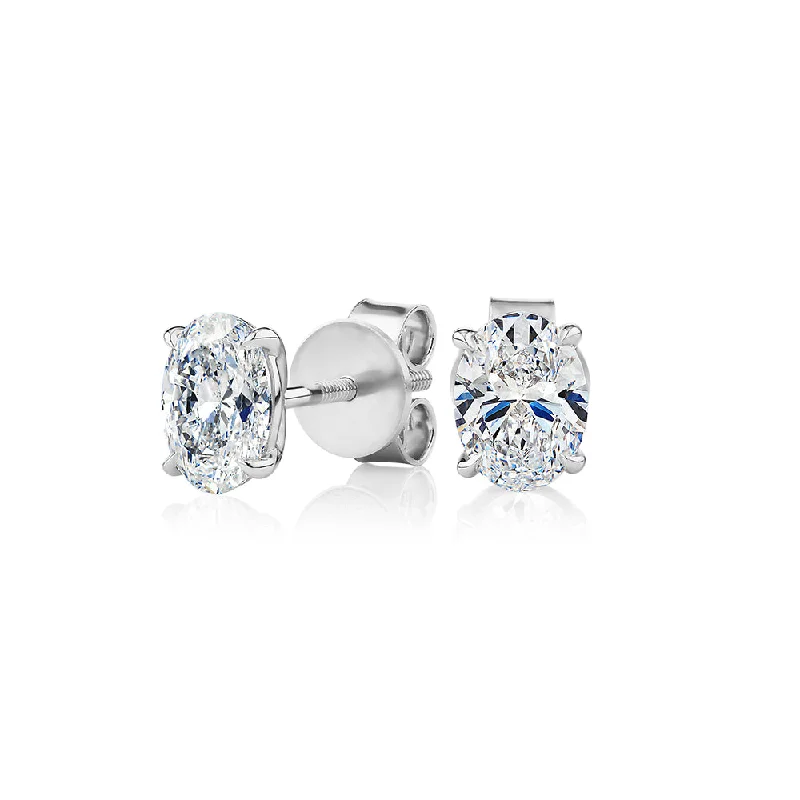 women's birthstone earrings-Premium Certified Lab-Grown Diamond, 1.40 carat TW oval stud earrings in 14 carat white gold