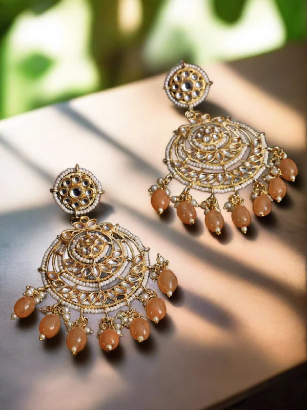 women's romantic drop earrings-Artificial Stone Studded & Beaded Chandbali Earrings