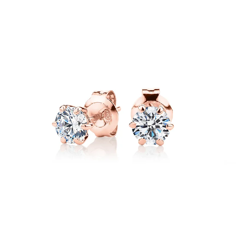 women's multi-stone earrings-Round Brilliant stud earrings with 1 carat* of diamond simulants in 10 carat rose gold