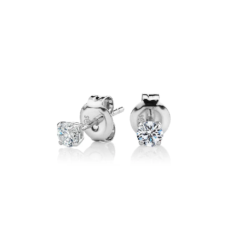 women's boho earrings-Round Brilliant stud earrings with 0.25 carats* of diamond simulants in 10 carat white gold