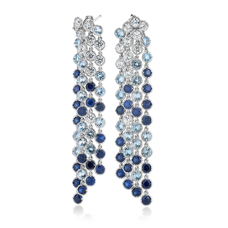 women's silver dangly earrings-Statement earrings with aqua and sapphire simulants and 3.74 carats* of diamond simulants in sterling silver