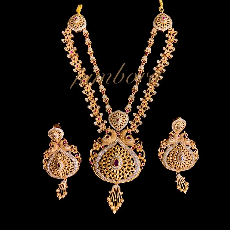 women's layered gold necklaces-Peacock Double Row Matte Gold AD Zircon Necklace