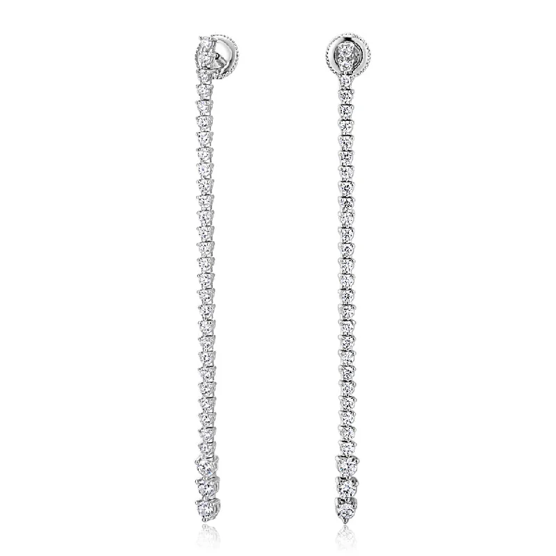 women's diamond drop earrings-Round Brilliant drop earrings with 2.28 carats* of diamond simulants in sterling silver