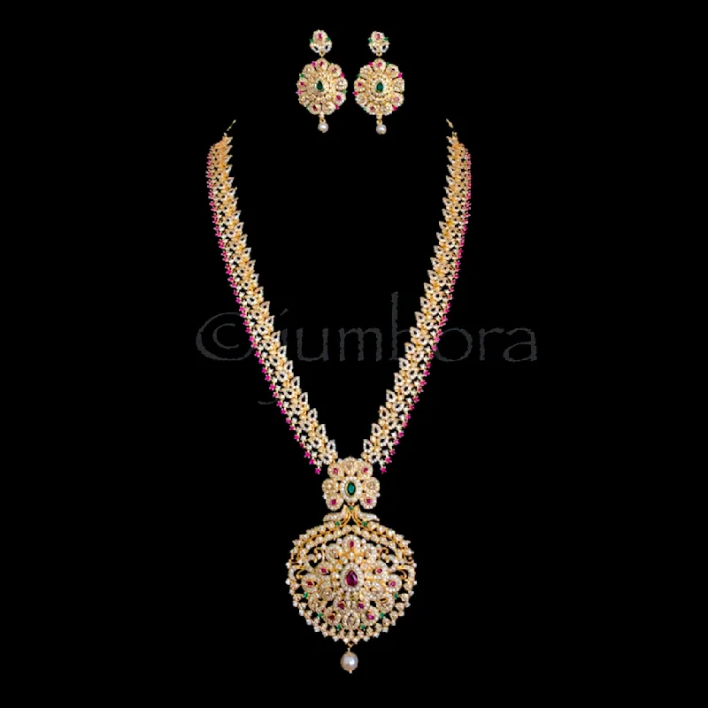 women's celestial necklaces-Bridal Long AD Zircon (CZ) Necklace Set