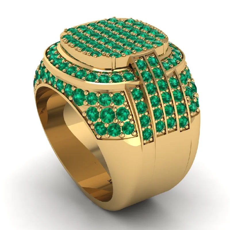 women's two-tone engagement rings-Natural Emerald 14K Gold Multi-Tier Men's Pave Ring   - Robin No. 4