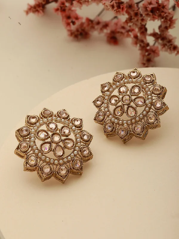 women's gold earrings-Gold-Plated Floral Stud Earrings