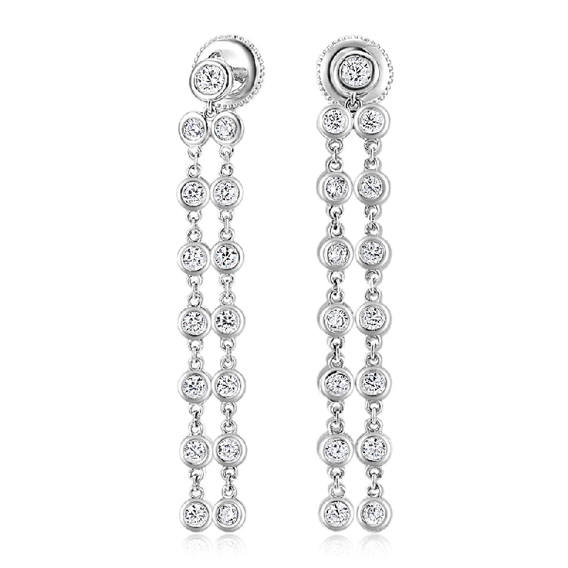 women's wedding earrings-Round Brilliant drop earrings with 1.34 carats* of diamond simulants in sterling silver