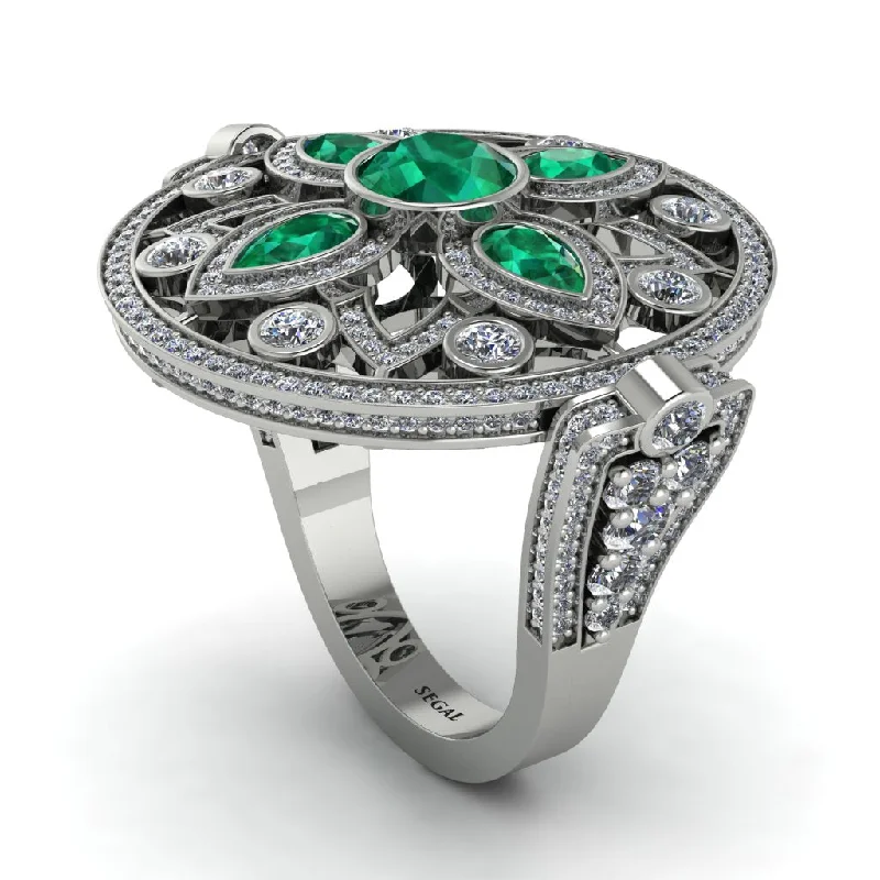 women's stack rings-Emerald Vintage Art Deco Filigree Bezel Ring - Matilda No. 6