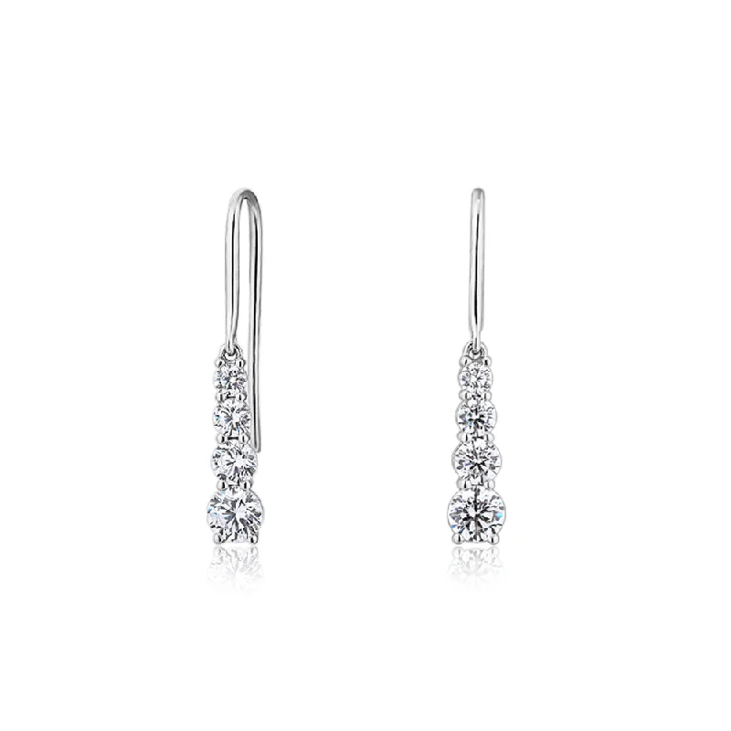 women's gold stud earrings-Round Brilliant drop earrings with 1.24 carats* of diamond simulants in 10 carat white gold