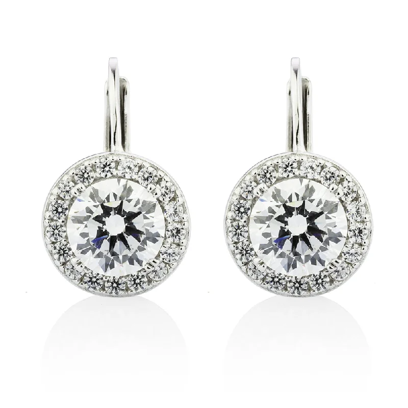 women's trendy hoop earrings-Round Brilliant drop earrings with 2.2 carats* of diamond simulants in sterling silver