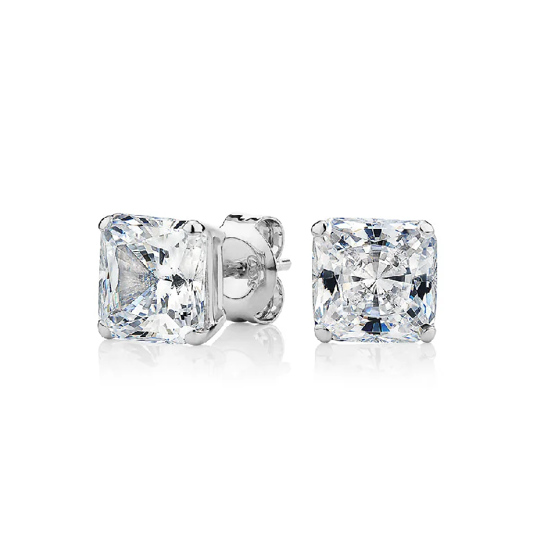 women's statement ear cuffs-Princess Cut stud earrings with 3 carats* of diamond simulants in 10 carat white gold