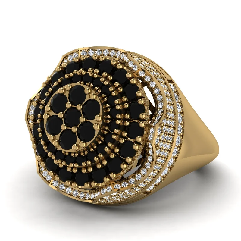 women's vintage rings-Black Diamond Regal Radiance Signet Men's Fashion Ring - Frankie No. 7