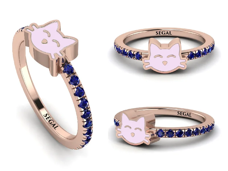 women's classic rings-Elegant Enamel Cat Sapphire Ring - Cat No. 14