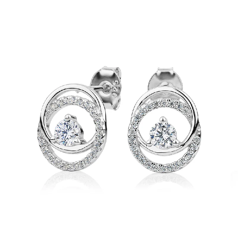 women's crystal earrings-Round Brilliant diamond simulant fancy earrings in sterling silver