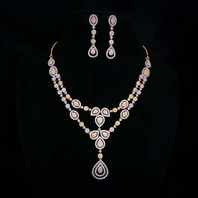 women's moon and star necklaces-Exceptional Zircon (CZ) Stone Diamond Alike Two-Layered Necklace Set