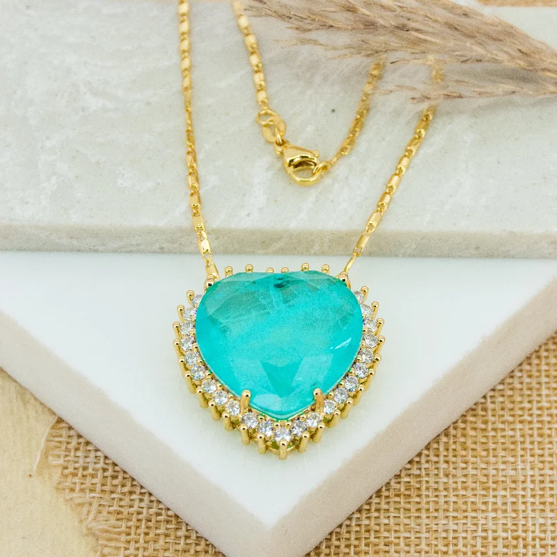 women's birthstone necklaces-Turquoise Heart Studded  Necklace