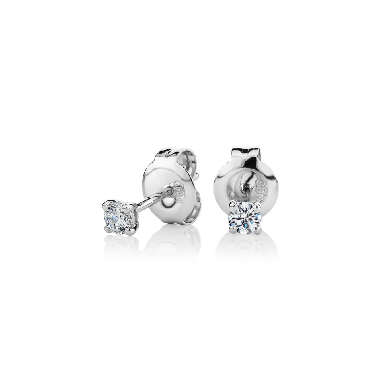 women's zodiac sign earrings-Round Brilliant stud earrings with 0.15 carats* of diamond simulants in 10 carat white gold