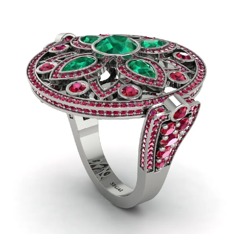 women's two-tone engagement rings-Emerald Vintage Art Deco Filigree Bezel Ring - Matilda No. 51