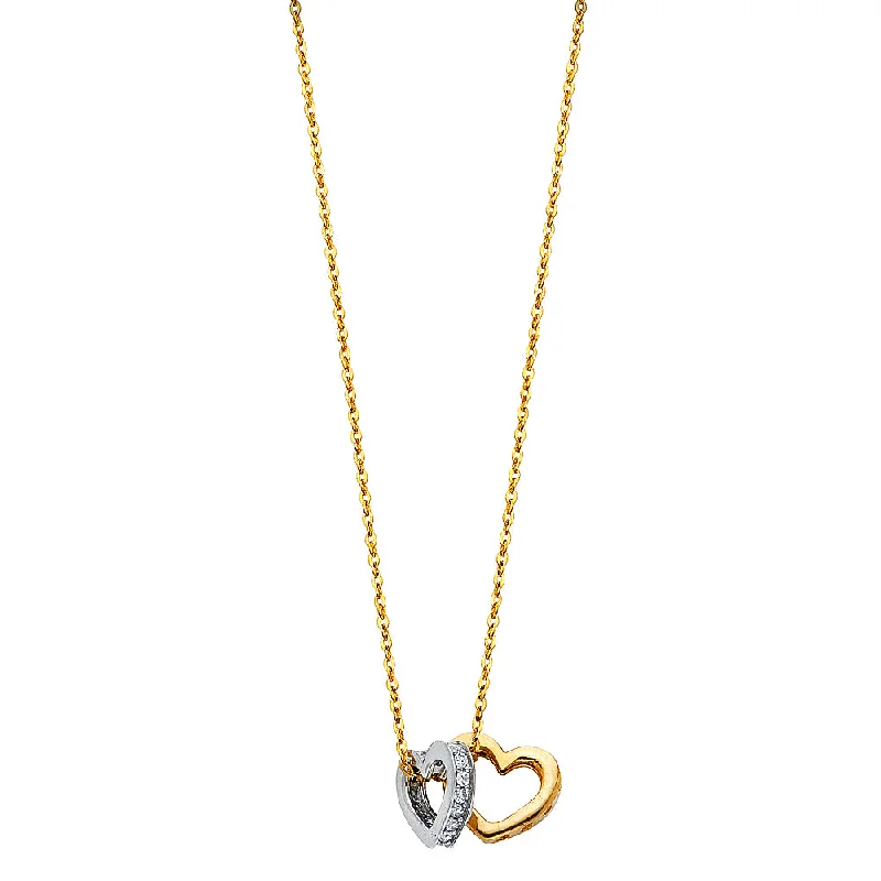 women's large pendant necklaces-14K CZ DOUBLE HEART NECKLACE