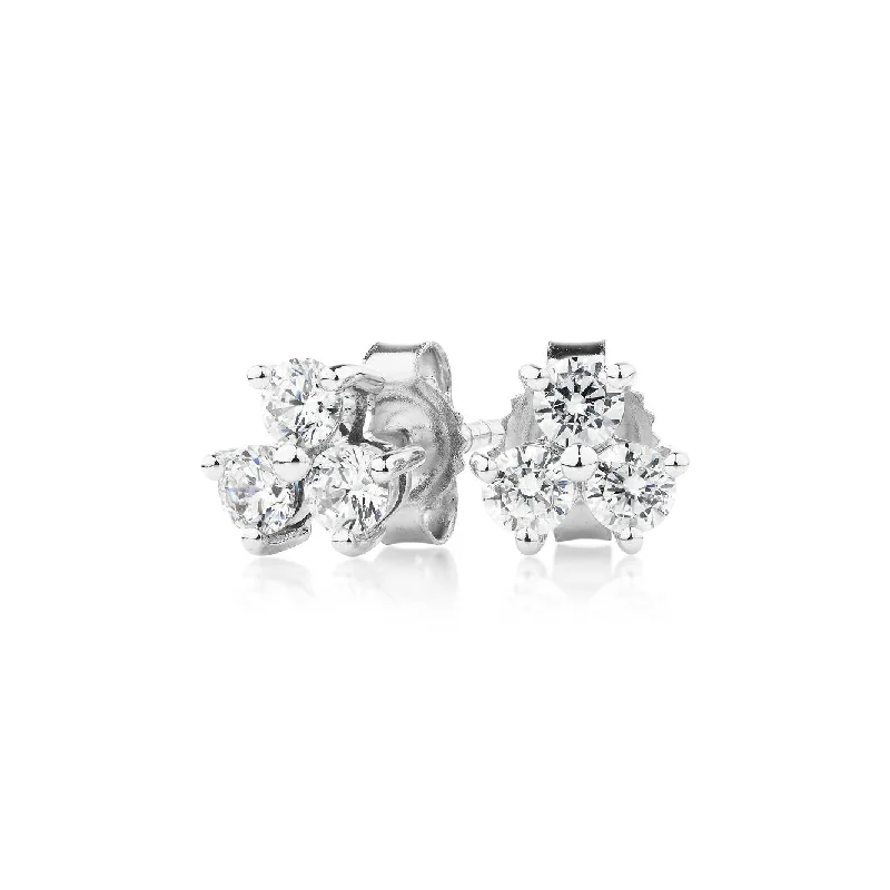 women's wedding earrings-Round Brilliant stud earrings with 0.36 carats* of diamond simulants in 10 carat white gold