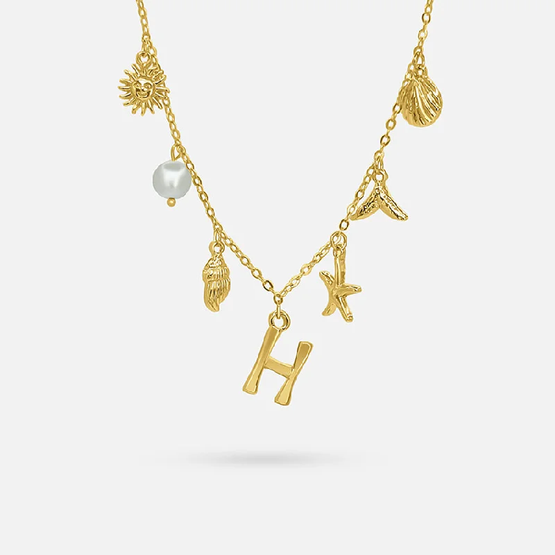 women's bold statement necklaces-GOLD OCEAN LETTER NECKLACE