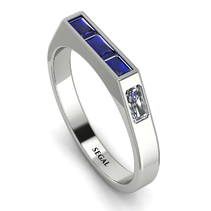 women's delicate rings-Emerald Cut Thin Sapphire Signature Ring - Sara No. 15