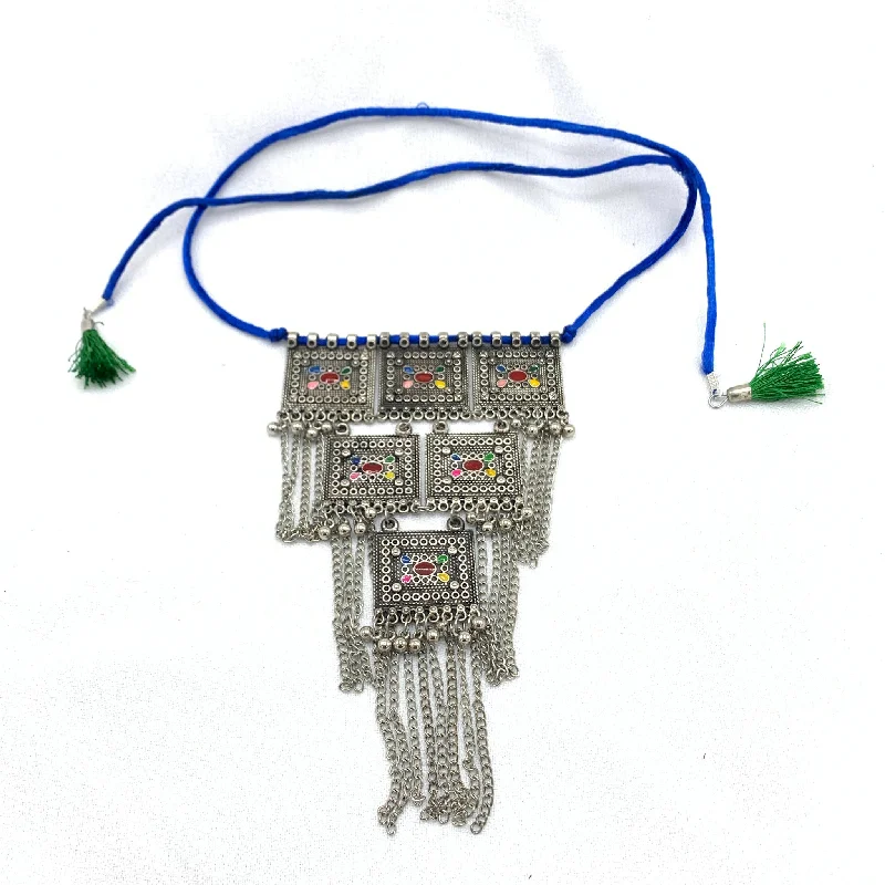 women's fashion necklaces-Boho Chic Oxidized Silver Tribal Necklace in Afghani Style